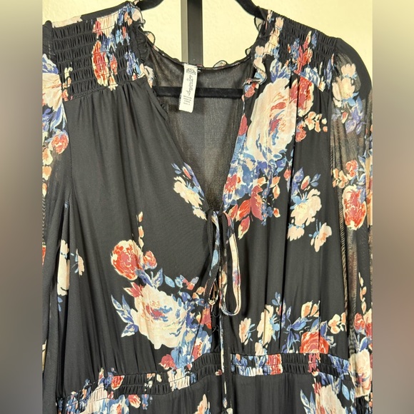 American Rag Large Black Floral Dress Sheer Sleeve Boho Maxi Vintage Chic Long - Picture 14 of 15